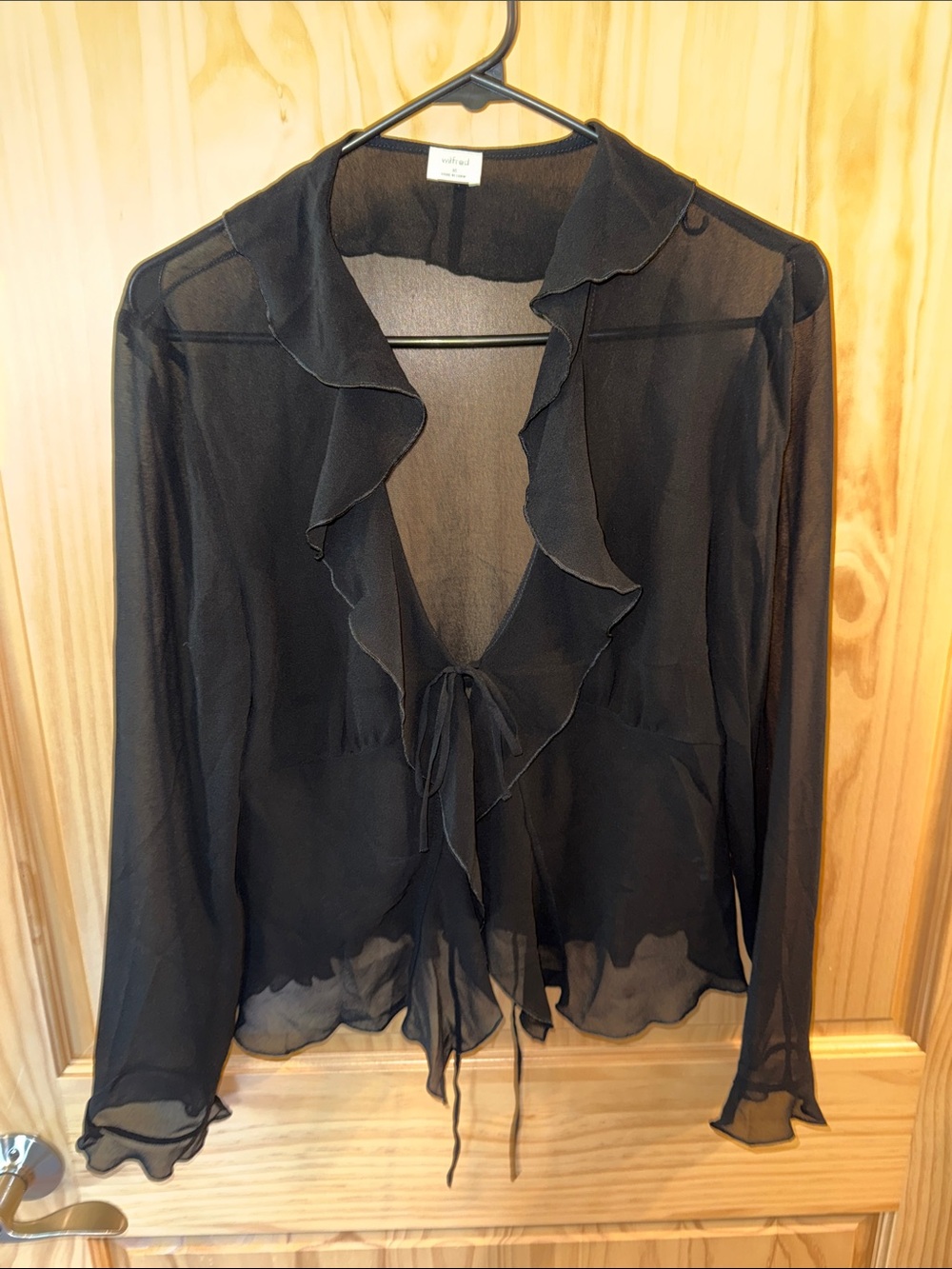 Wilfred Sheer Ruffle Tie-Front Blouse - Black